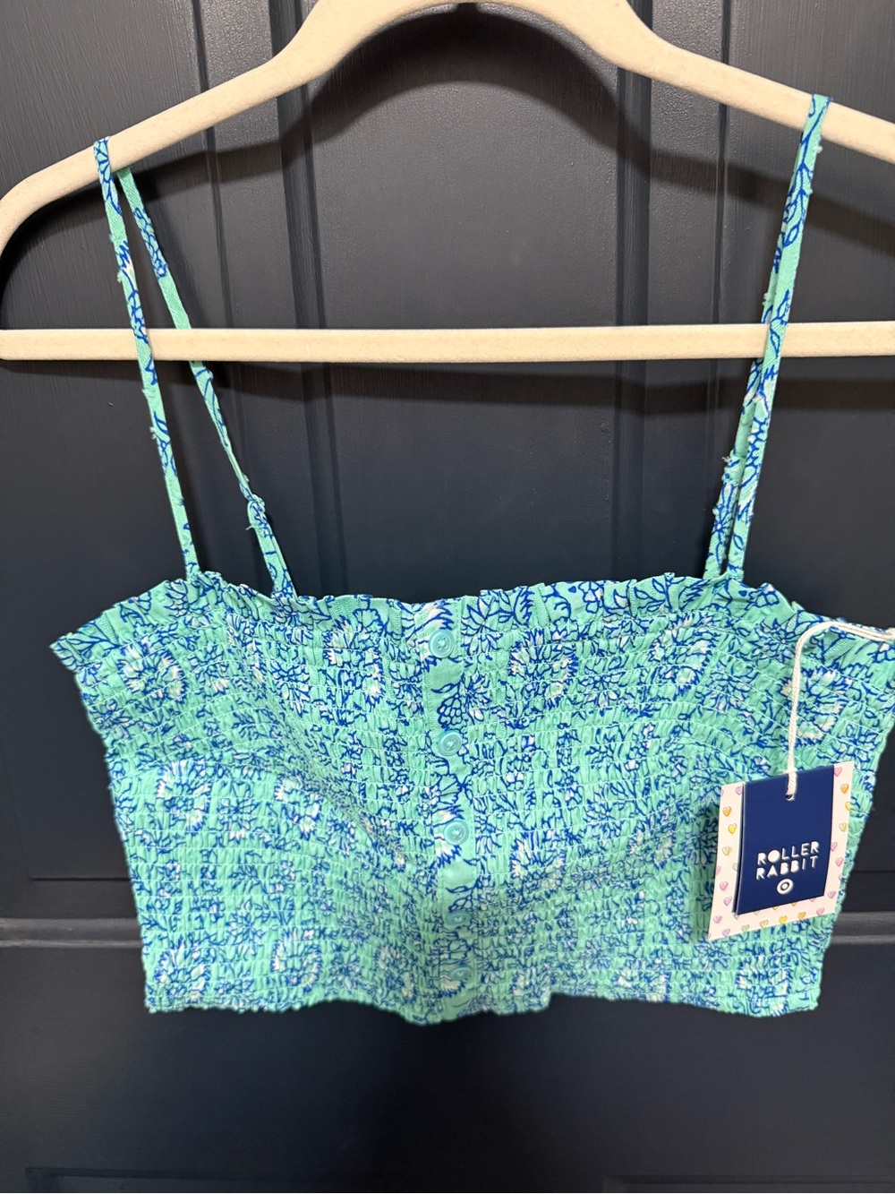 Roller Rabbit Teal & Blue Floral Smocked Tank